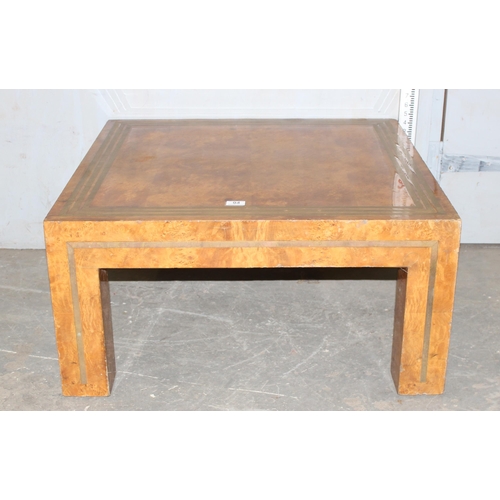 94 - Art Deco style burr walnut coffee table with brass inlay