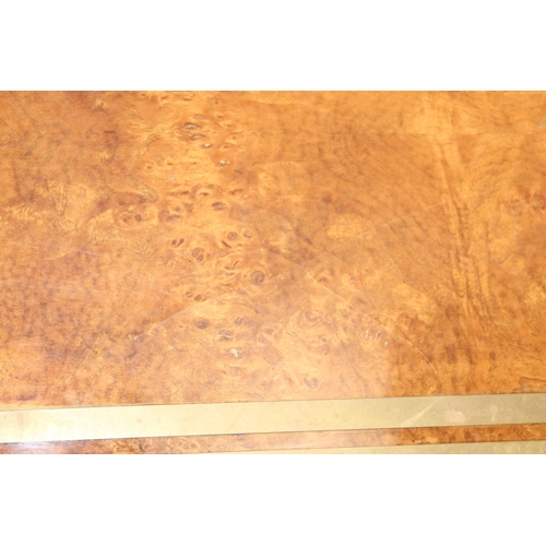 94 - Art Deco style burr walnut coffee table with brass inlay