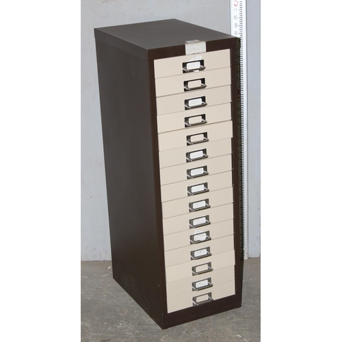 96 - A 15 drawer Bisley type filing cabinet, brown and cream