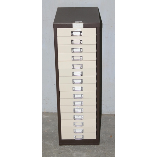 96 - A 15 drawer Bisley type filing cabinet, brown and cream