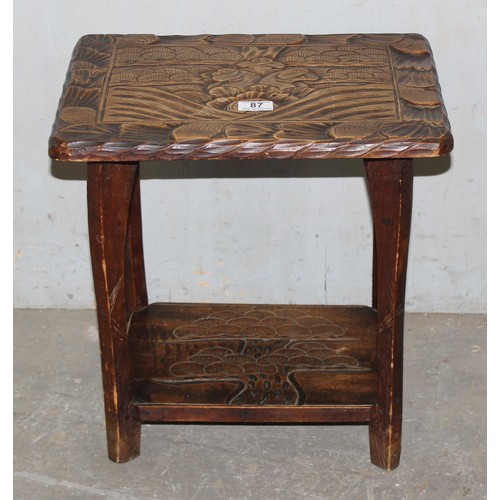 87 - In the manner of Liberty & Co, arts & crafts side table decorated in the Oriental taste depicting th... 