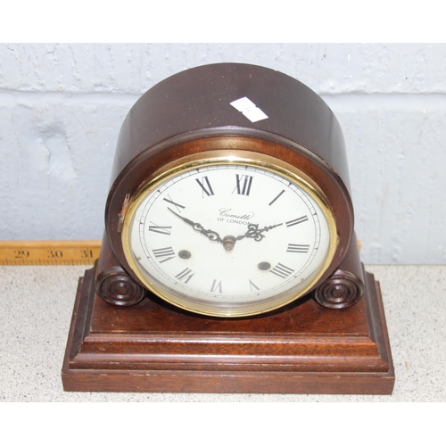 1305 - 3 assorted vintage mantel clocks and a brass cased wall barometer (4)