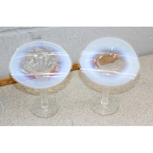 1603 - 2 pairs of Jack in the Pulpit vases in the manner of Powell and a large blue glass vase (5)