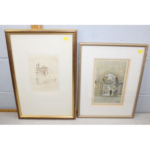 427 - Early 20c sepia framed limited edition print of a Spanish courtyard scene by Luis Lopez Ruiz, signed... 