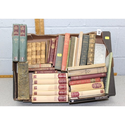 568 - Box of assorted books to inc antique leather bound examples, a set of Winston Churchill books etc