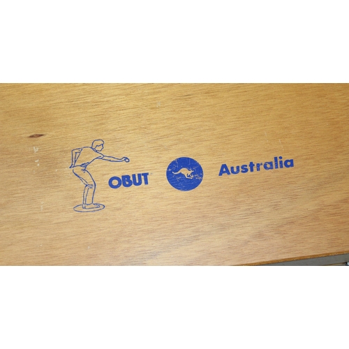 758 - Obut Australia professional boule/petanque 8 ball steel set in wooden carry case, seemingly unused