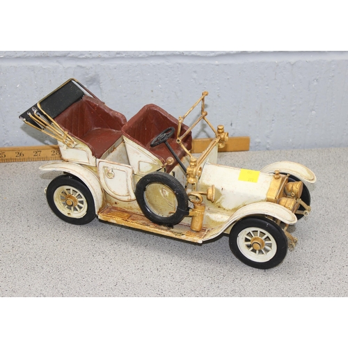 759 - A large tinware metal model of a vintage Rolls Royce car, approx 35 cm long, 2 Royal Doulton collect... 