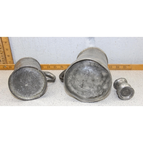 1761 - Qty of antique pewter items to inc 2 tankards