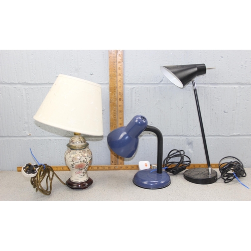 244 - 3 assorted lamps, 2 retro style and a Satsuma lamp