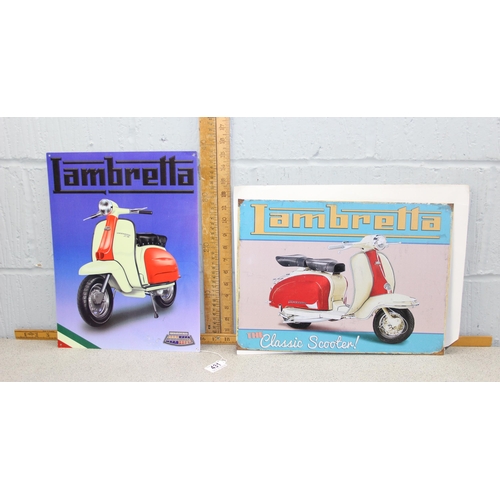 431 - 2 reproduction Lambretta metal advertising signs