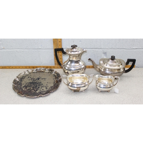 1021 - 4 piece silver plate tea set to include teapot, milk jug, sugar bowl & hot water jug, along with ass... 