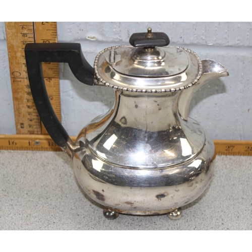 1021 - 4 piece silver plate tea set to include teapot, milk jug, sugar bowl & hot water jug, along with ass... 