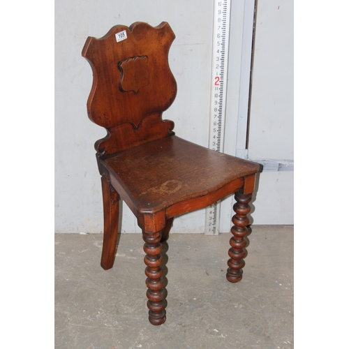 105 - 19th century oak hall chair with bobbin turned front legs