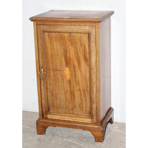 106 - Edwardian mahogany pot cupboard with Sheraton inlay