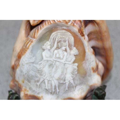 1626 - Antique Italian carved cameo shell showing three maidens, converted into a lamp