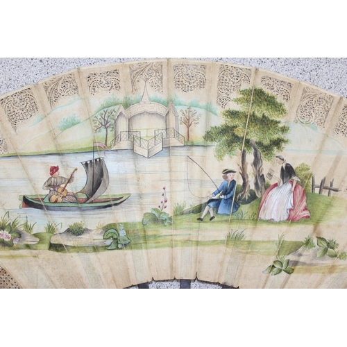 1628 - Antique hand painted fan with drawing and annotations relating to Scotney Castle near Tunbridge Well... 