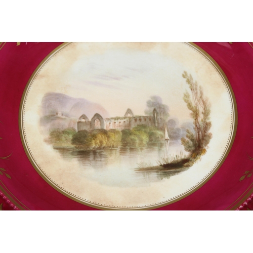 1630 - 3 pieces of Victorian hand painted china, showing Loch & lake scenes most likely Rockingham.