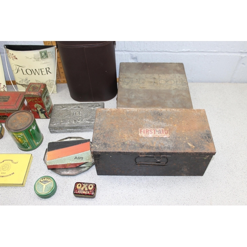 1764 - Qty of various boxes to include a Harrods wine carrier & vintage first aid box