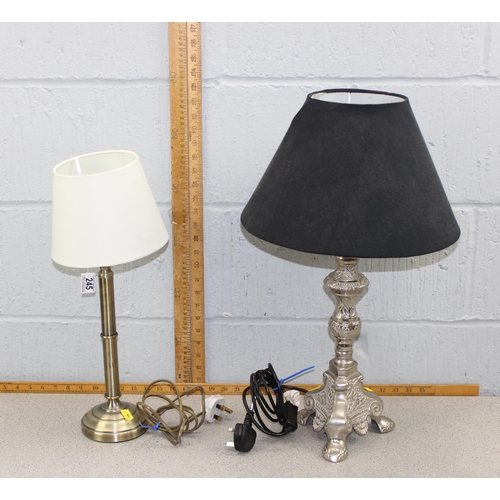 245 - 2 table lamps with shades, one silver plated