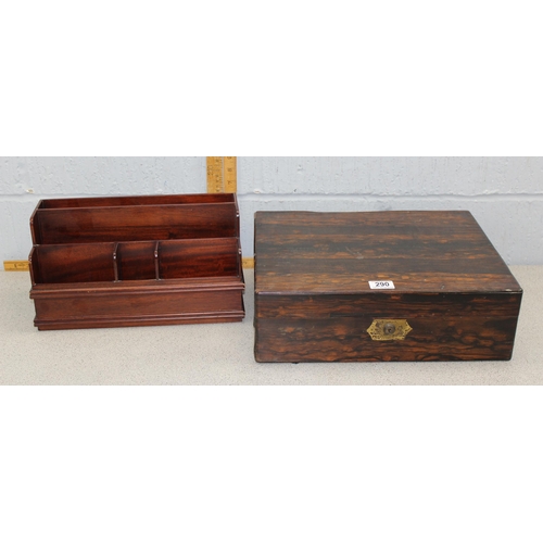 290 - Coromandel wood campaign box & antique style letter rack (2)