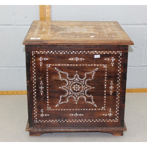 99 - Vintage ottoman or storage box with mother of pearl inlay, approx 42cm square