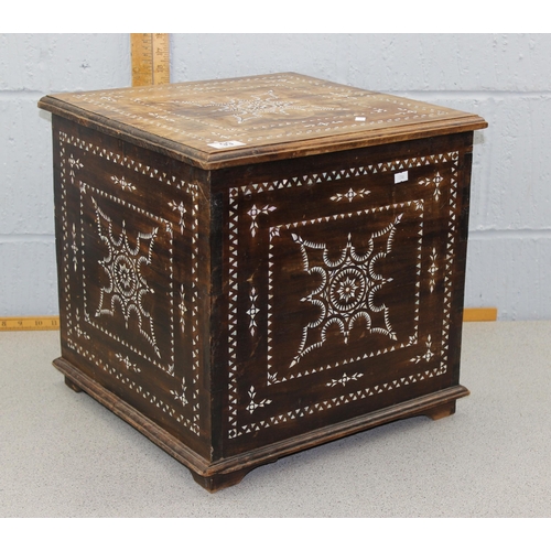 99 - Vintage ottoman or storage box with mother of pearl inlay, approx 42cm square