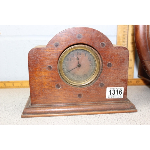 1316 - Antique wall clock with fusee movement and another mechanical mantel clock