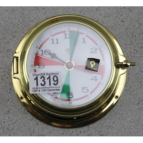 1319 - A vintage Schatz bulkhead style clock with red and green dial, likely shipping related