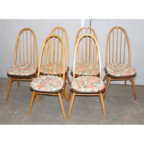 133 - Set of 6 blonde Ercol Windsor Quaker high hoop back dining chairs