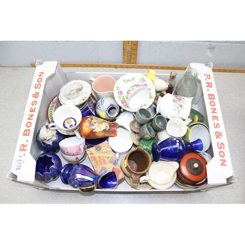 1776 - 2 boxes of assorted ceramics and glassware, some antique pieces