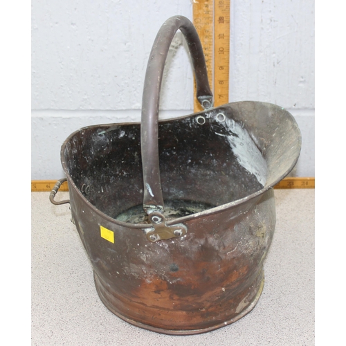 1782 - 3 vintage copper coal buckets