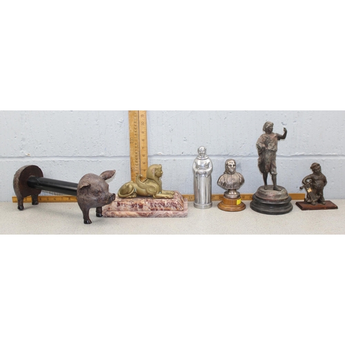 1785 - Qty of assorted vintage and later figures, mainly metal to inc, Sphinx on marble base, silver plated... 