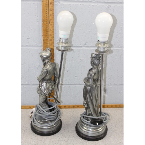 246 - A pair of vintage silver plated lamps formed as medieval male and female figures