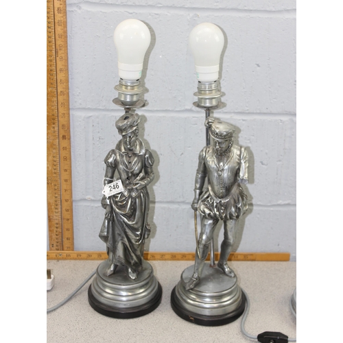 246 - A pair of vintage silver plated lamps formed as medieval male and female figures