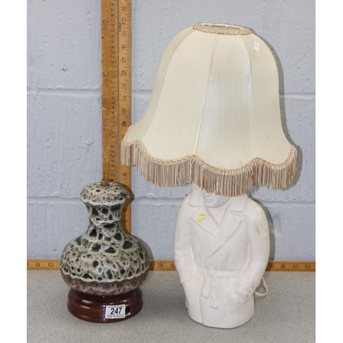 247 - A West German pottery lamp base and a pottery lamp formed as a 1930's detective (2)