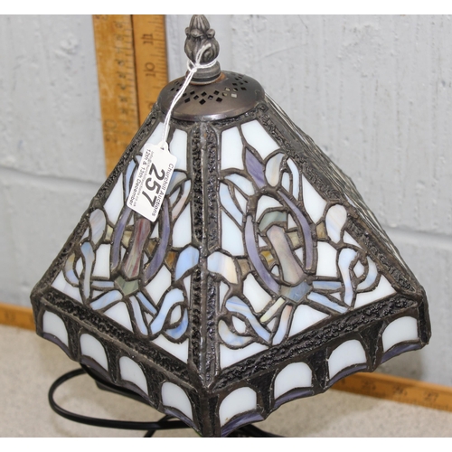 257 - Tiffany style table lamp with leaded glass shade