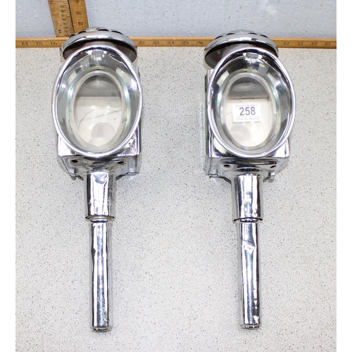 258 - A pair of early 20th century chrome finished carriage lamps 