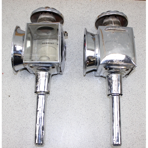 258 - A pair of early 20th century chrome finished carriage lamps 