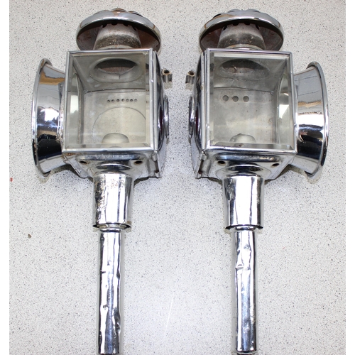 258 - A pair of early 20th century chrome finished carriage lamps 