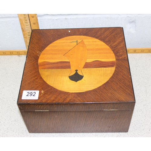 292 - An Art Deco period sewing box inlaid with wooden ship scene