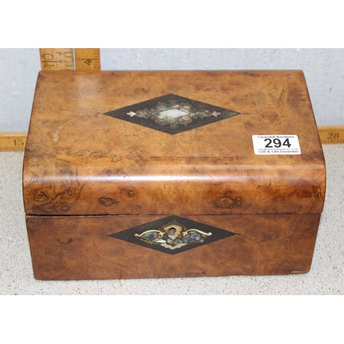 294 - An antique wooden sewing box or jewellery box