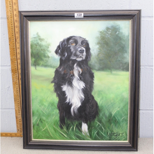 459 - Acrylic/ oil on canvas of a dog, signed Waters 2000