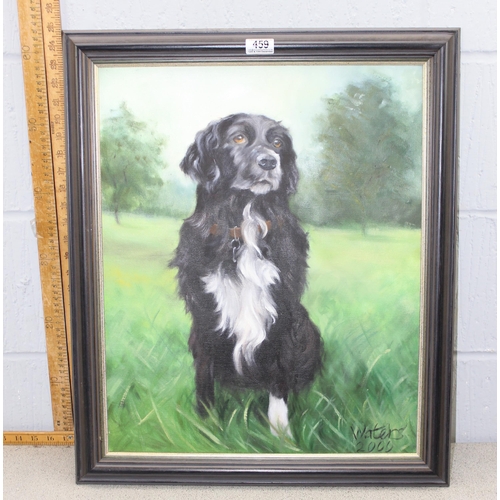 459 - Acrylic/ oil on canvas of a dog, signed Waters 2000