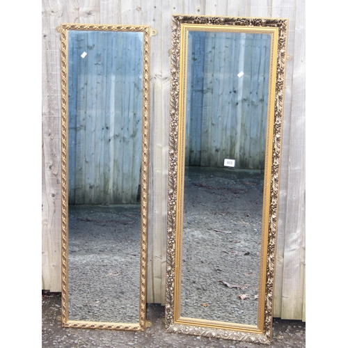 468 - 2 hall mirrors both with ornate gilt frames, the largest measures approx 128cm x 43cm