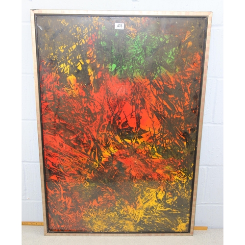 476 - Large vibrant screen print of a forest sunrise, approx 112cm x 77cm