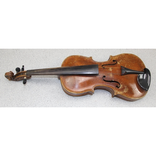 683 - Vintage 3/4 violin with bow in wooden case with Jacobus Stainer label to the interior.