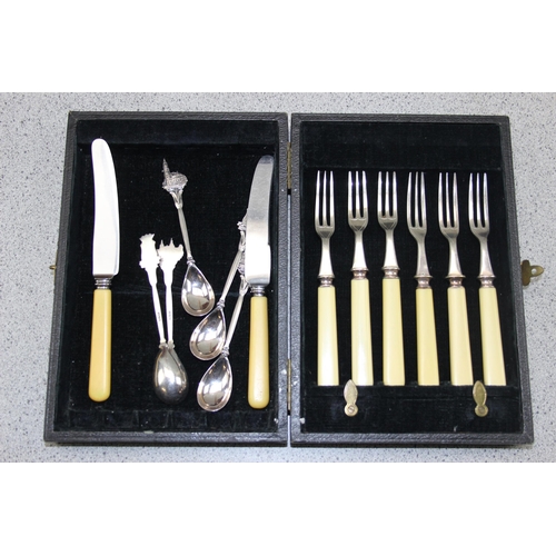 1046 - Oak cutlery canteen filled with associated silver plated items to include tray & cutlery