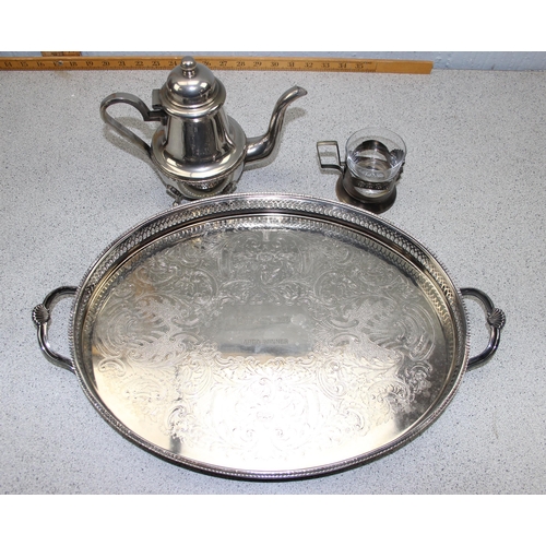 1046 - Oak cutlery canteen filled with associated silver plated items to include tray & cutlery