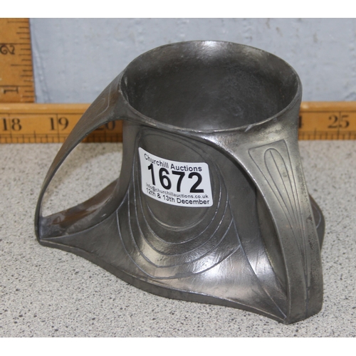 1672 - Jugendstil pewter 3 handled pot, in the manner of WMF