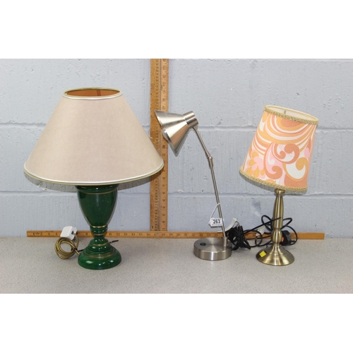 263 - 3 table lamps to include a brushed chrome Anglepoise type lamp